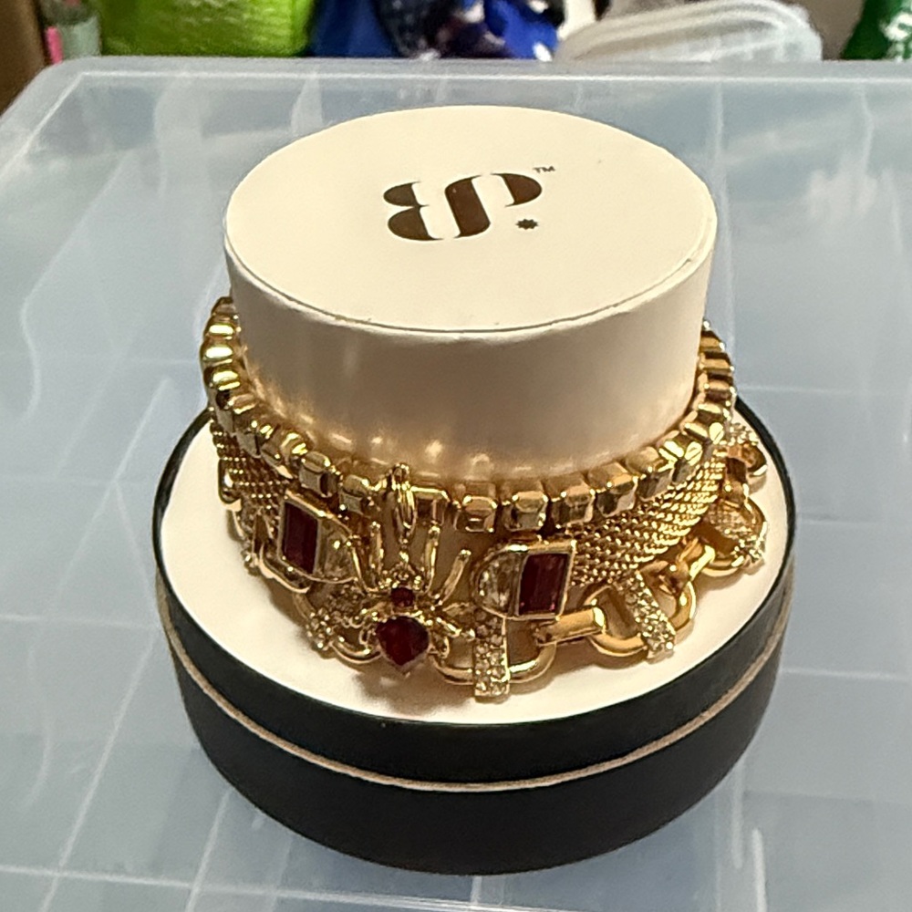 BP 2025 Halloween Stack. Web of Wonder.  Gold Bracelet with Red Highlights.